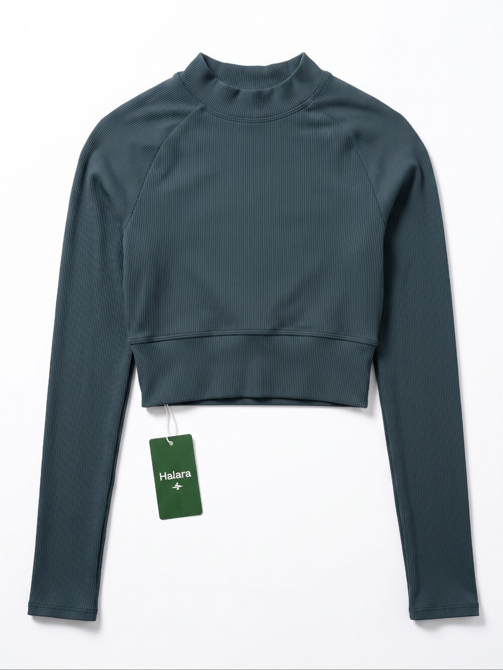 NWT! HALARA Ribbed Mock Neck Crop Top — Dark Gray
